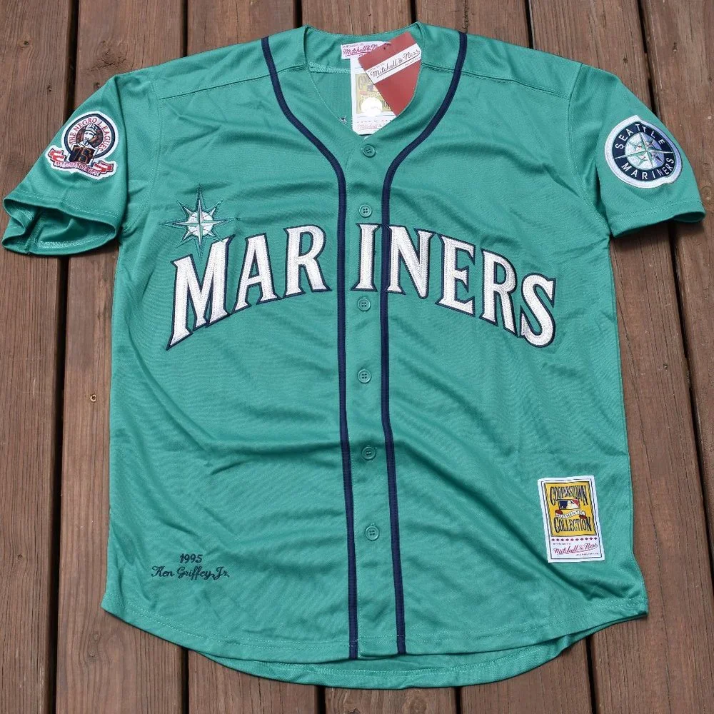 New! Ken Griffey Jr. #24 Seattle Mariners Teal Green Baseball Jersey Men's Sizes - Picture 2 of 2